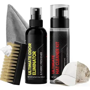 Hat Cleaner Kit,Ready-To-Use ,Quick Drying for Cleaning Baseball Caps of All Materials Cotton,,Leather,Felt and More Cleans 50+ Hats (Cleaner 6.76oz+Deodorizer 6.76oz,Towel,Brush)