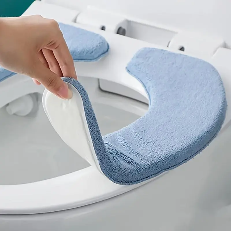 Solid Color Plush Toilet Seat Cover Cushion Pair Pack - Cozy Restroom Pad, Thick Warm Washable Protector, Easy Installation, Fits Most, All-Season Bathroom Accessory