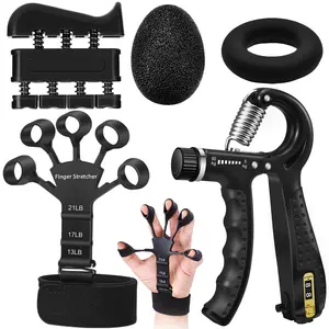 5-in-1 Adjustable Hand Grip Strengthener Kit, Hand Grip Strength Trainer with Finger Exerciser, Forearm Trainer, Stress Relief Squeeze Ball & Hand Workout Ring for Muscle Building, Hand Rehab & Fitness Training