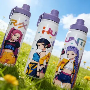 K-Pop Colorful Anime Girl Thermal Cup, Insulated Cup, Portable Dual Drinking Design, Ideal for Students, Reusable with Lid and Straw, Perfect Gift for Teens