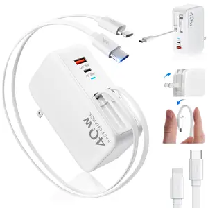 SPGUARD 4 in 1 Retractable 78W MAX Fast Charger with Dual USB Ports and 90cm Lightening & Type-C Cables Foldable Block Compatible with iPad iPhone 17 16 15 Galaxy Pixel and More Versatile Smartphone Folding Electronic Compatibility Cellphone Charging