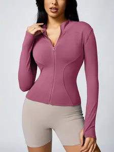 Women's Zip Up Sports Jacket, Tight Long Sleeve Yoga Jacket Top, Ladies' Sportswear for Spring Indoor Outdoor Wear, Athletic Jackets