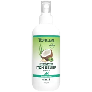 TropiClean Aloe + Oatmeal Medicated Itch Relief Spray, Deodorizing Dog Perfume with Soothing Aloe, 12oz
