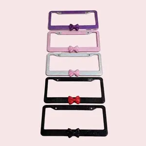 Girly Car Decor (1PC) - Multi-Color Glitter Bow Bling License Plate Frame with Shiny Rhinestones