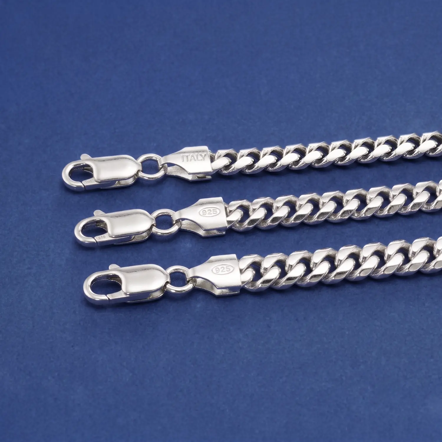 Sterling Silver Cuban Chains, Solid 925 Pure Sterling Silver with Lobster Lock, Made in Italy