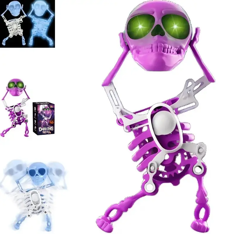 Spooky Wind-Up Dancing Skeleton Toy, Glow in the Dark Movable Joints Skeleton Model, Aesthetic Luminous Flashing Eyes Fidget, Halloween Gag Gifts