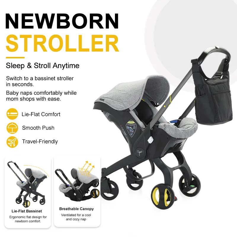 (No Base) Adjustable Folding Newborn Traveling Stroller - Alloy Metal Build, Foldable Legs, Chest Clip, 1-Click Contraction Function, Free Bag, 4-Wheel Toddler Stroller, Lightweight Strollers