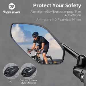 WEST BIKING Anti Glare HD Glass Bicycle Rearview Mirror MTB Road Bike Adjustable Rotatable Wide Field Rear View Mirror