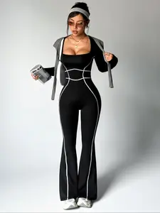 Women's High Waist Slimming Yoga Jumpsuit, Comfortable Breathable Running Sportswear, Professional Fitness Training Tight Fit Clothes, Tummy Control Jumpsuit, Workout Jumpsuits, Sporty Jumpsuit, Tight Fitting Jumpsuit
