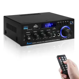Stereo Audio Amplifier Upgraded AK45 Bluetooth Receiver for Home Stereo, 400W 2 Channel Wireless Bluetooth 5.0 Power Amplifier System with FM Radio, USB, SD Card, and Remote Control Compact Cable