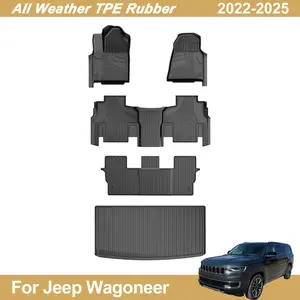 Car Full Set TPE Floor Mats and Trunk Mat For 2022-2025 Jeep Wagoneer 8-Seats