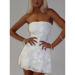 Meadow of Dreams Strapless Mini Dress White Floral Burnout