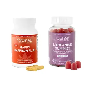 Best Of BrainMD Bundle - Happy Saffron Plus & L-Theanine Gummies - Vegan, Sugar-Free, Stress Relief, Mood Boost, Focus Enhancer