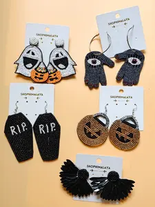 Spooky Beaded Halloween Jewelry Ghost Pumpkin Tombstone Gothic Costume Accessories Handmade Earrings