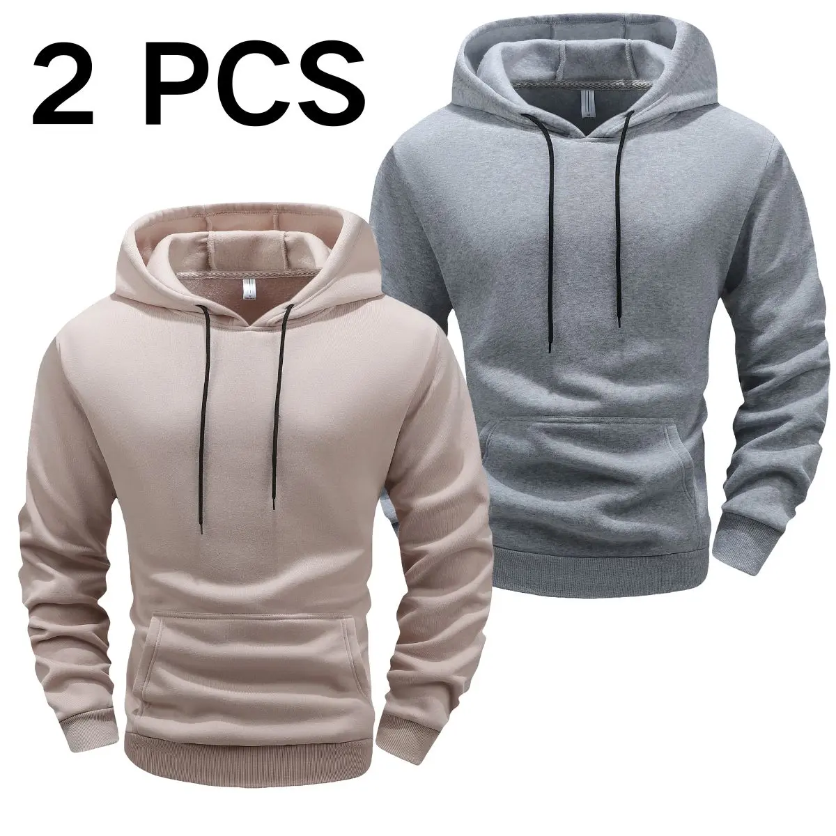 Men's Solid Color Hooded Sweatshirt - Plain, Long Sleeve, Simple, Loose, Versatile Casual Sporty Pullover Top, Beige Menswear