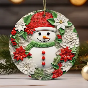Cute Snowman Christmas Ceramic Ornament - Circle, Star, Heart and Oval Shapes