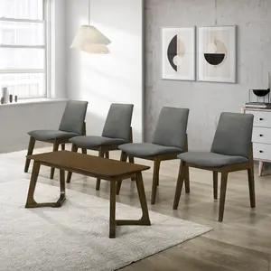 Nema Mid-century Modern Upholstered Dining Chair and Wooden Bench (Set of 5)