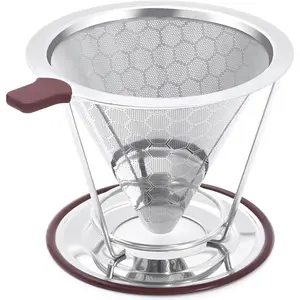 Pour Over Coffee Dripper, Stainless Steel Filter, Easy to Clean Paperless Pour Over Coffee Maker, Reusable Filter, Cone Dripper with Removable Cup