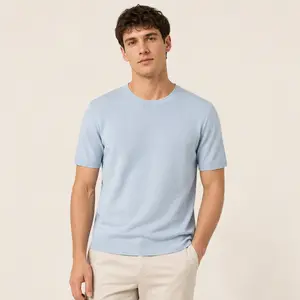 MBNL-F/Qinlei Menswear Fine-Gauge Lyocell-Blend Knit T-Shirt, Slim Fit Short Sleeve Crew Neck Top LL-WZZZ10130
