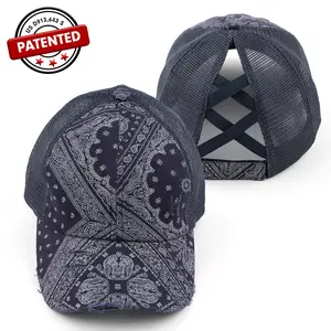 C.C Criss-Cross Pony Cap Paisley Bandana Baseball Cap with Mesh for Women baseball hat
