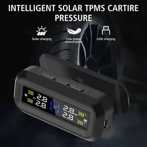 Car TPMS Tire Pressure Monitoring System Solar USB Powered Digital LCD Display Tyre Temperature Monitor Auto Security Alarm
