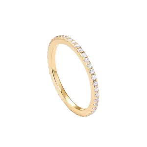 PAVOI 14K Gold Plated Solid 925 Sterling Silver CZ Simulated Diamond Stackable Ring Eternity Bands for Women