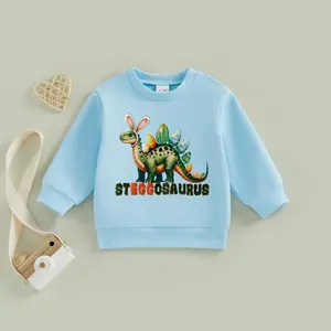 Little Boys Easter Sweatshirts Long Sleeve Round Neck Letter Chicken/Eggs Dinosaur Print Pullover