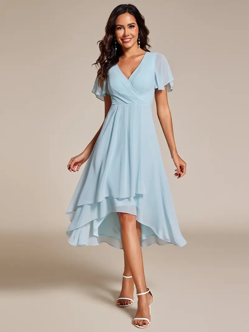 teal formal dress with sleeves Teal Blue Dress With Organza Sleeves main image 0