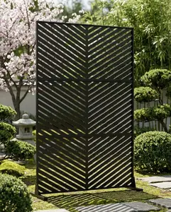 72" h × 47" w Outdoor Privacy Screen, Laser Cut Metal Garden Divider Panel with Tropical Leaf Design, Freestanding Weatherproof Privacy Fence for Patio Deck Backyard Balcony