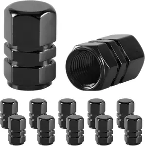 Car Tire Valve Stem Caps 12pcs Universal Air Caps Cover for Cars SUVs Bikes Trucks Motorcycles Black Aluminum Alloy