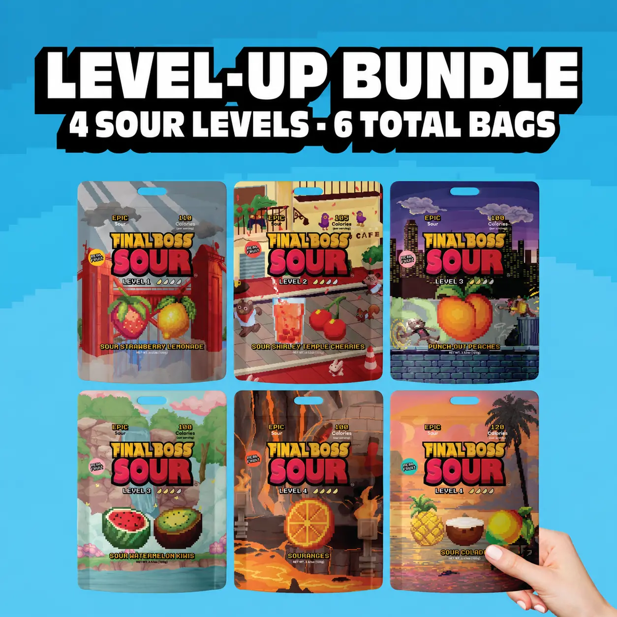 Final Boss Sour - Level-Up Bundle Variety Pack (6-Pack) | Real Dried Fruit | Fruit Snack Coconut Watermelon Peach Freezedried Mixed Berry Flavored Natural