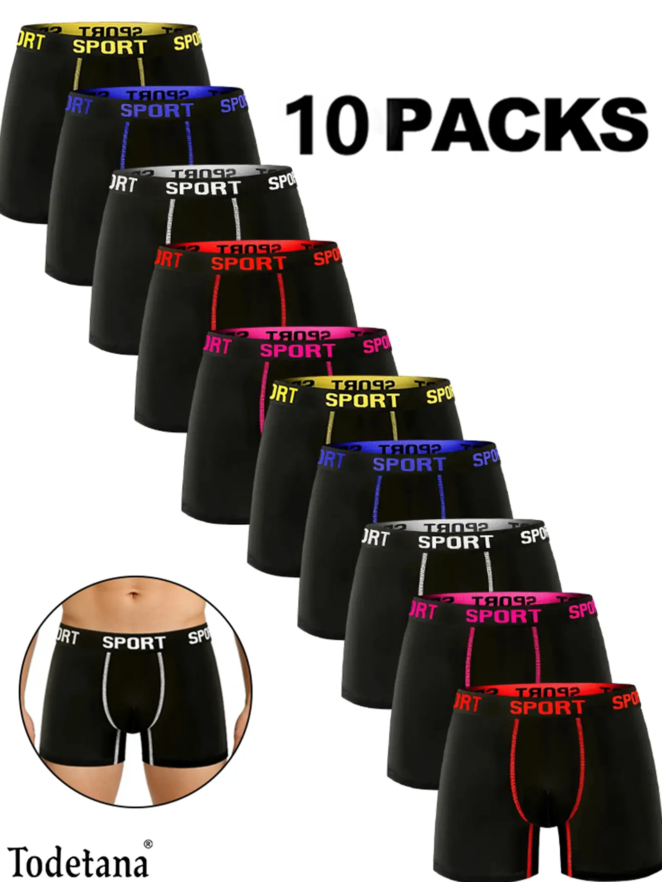 10 Pack Men’s Performance Boxer Briefs with Letter Tape Waistband, No Ride Up Breathable Stretch Underwear, Soft Supportive Boxers for Gym & Daily Wear