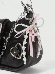 Cute Y2K Bow Pearl Cross Keychain, Kawaii Bag Accessory for Girls, Students, Perfect Gift for Valentine's Day, Christmas, New Year, Keychain For Bags