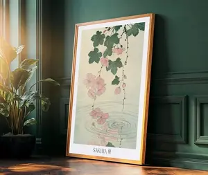 Cherry Blossom Pink Wall Art Japanese Wall Art Floral Print Wabi Sabi Art Sage Green Poster japandi Wall Art