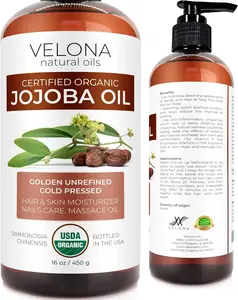 velona Jojoba Oil USDA Certified Organic - 16 oz (with Pump) | 100% Pure and Natural | Golden, Unrefined, Cold Pressed, Hexane Free