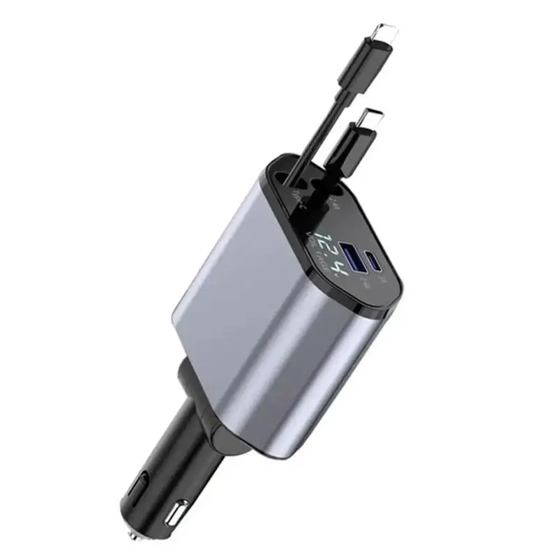 Buy 1 Get 1 Free 100W 4-in-1 Retractable Vehicle Charger, Fast-Charging Multiport Type C Adapter with Lightning Cable & Dual Ports – Type C Charging Auto Accessories Interior for Cars, iPhone, Samsung,back to school