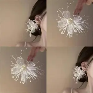  White Feather Hair Clips Pearl Butterfly Hairpins Fairy Duck Tongue Clip Sweet Girl Barrette Women Headflower Kids Photo Prop