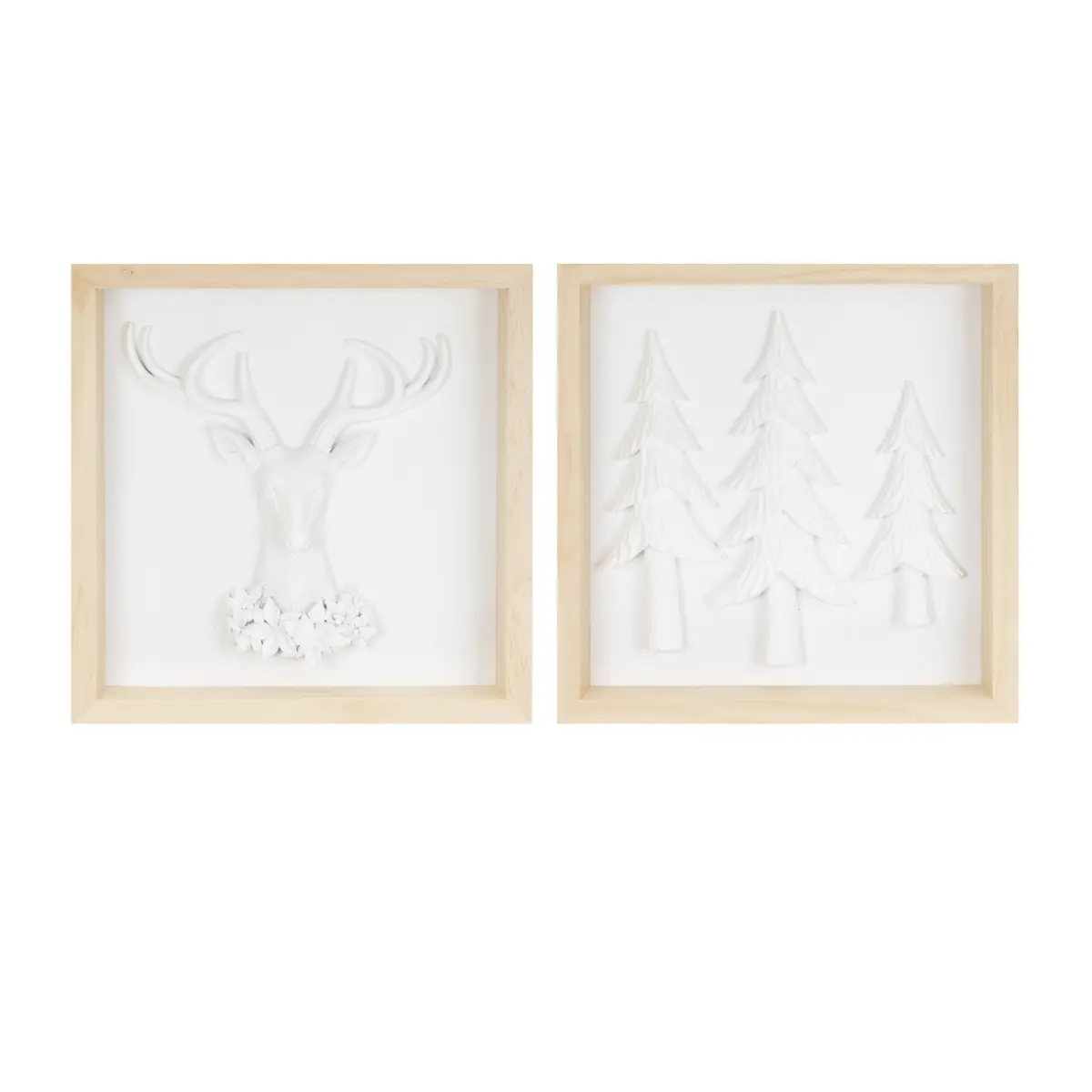 360 Stand Melrose 94415DS 12 in. Resin & Wood Rustic Holiday Photo Frame Set of 2, White & Brown - for Home Decor, Deer/Tree Artwork Display, Gift-Giving, Wall Hooks Compatibility, Rustic Frame