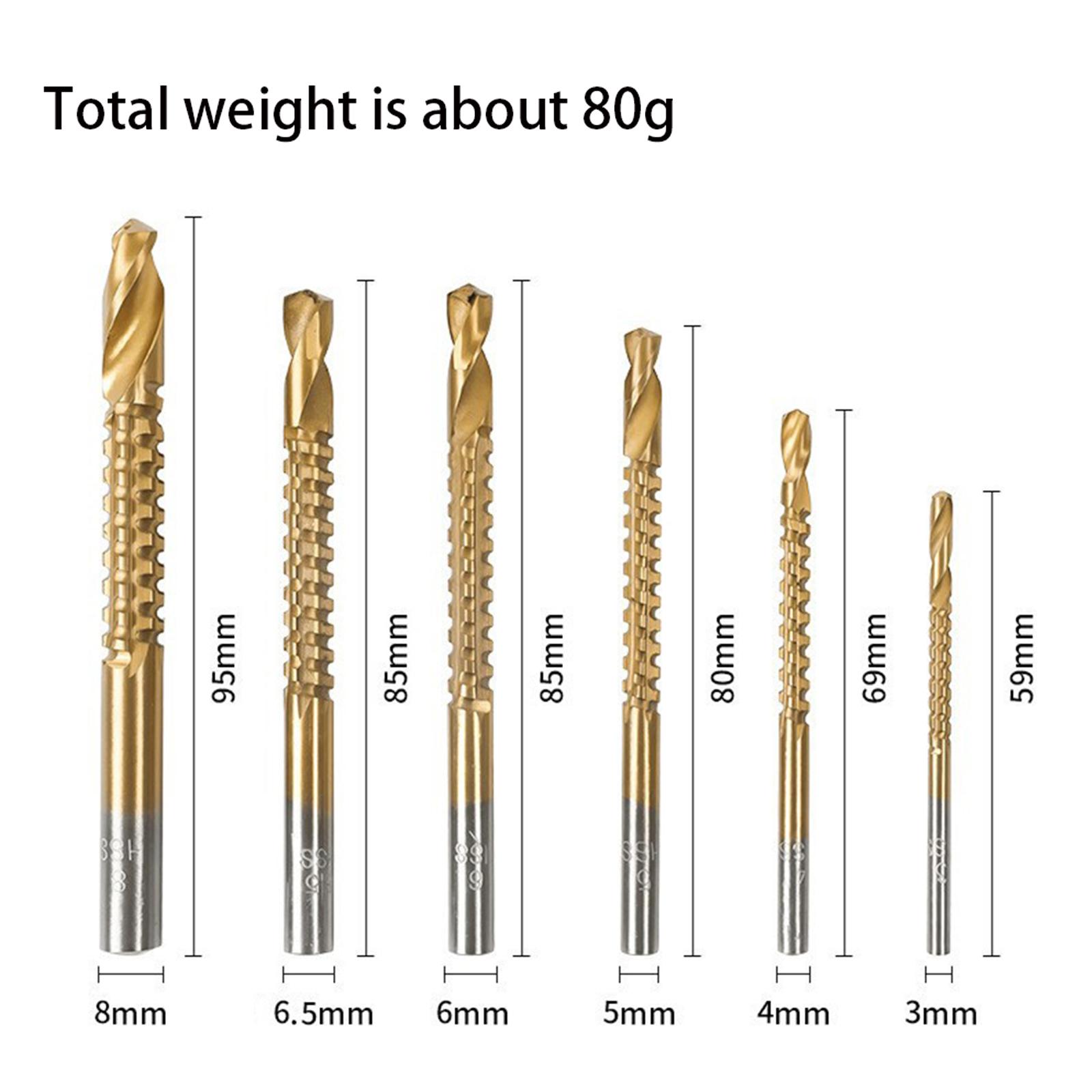 6-Pack Titanium-Plated High-Speed Steel Power Drill Bits Set, Straight Shank Durable Construction, Wear-Resistant Titanium Coating for Wood & Plastic Drilling, Drilling Only Not for Cutting Drillbits Metal Drill Bits