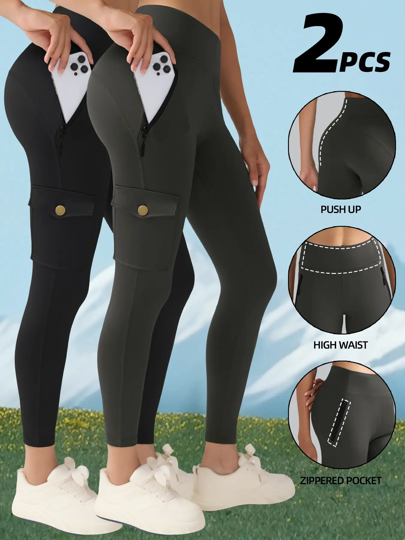 Women's High Waist Butt Lifting Leggings, Plain Casual Sports Tight Pants, Multi-Pocket Practical, Suitable for Daily Wear Outdoor Hiking Riding, High Waisted Legging