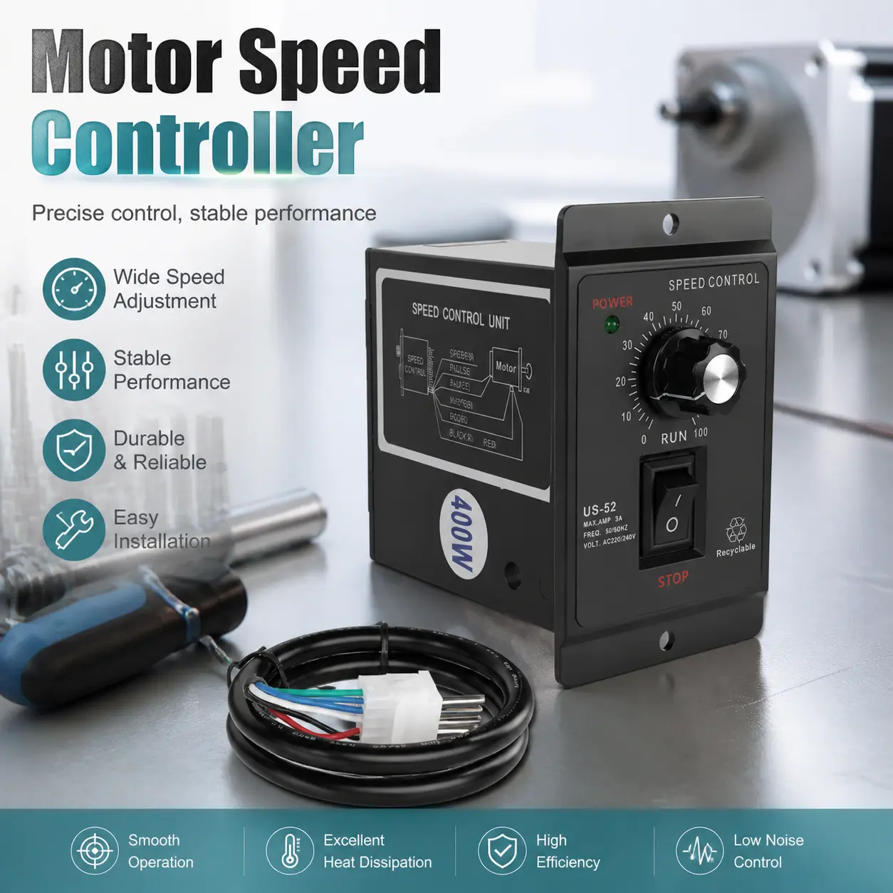 Industrial Speed Regulator AC220V 400W Single Phase DC Motor Speed Controller Stepless Adjustable Drive Control For Small Machinery Conveyor Equipment