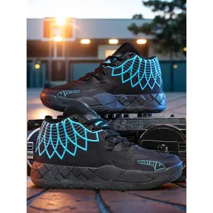 Unisex Youth Athletic Basketball Shoes with Thick Rubber Sole, Cushioned Support, Multicolor Flexible Laces, Non-slip Ankle Design