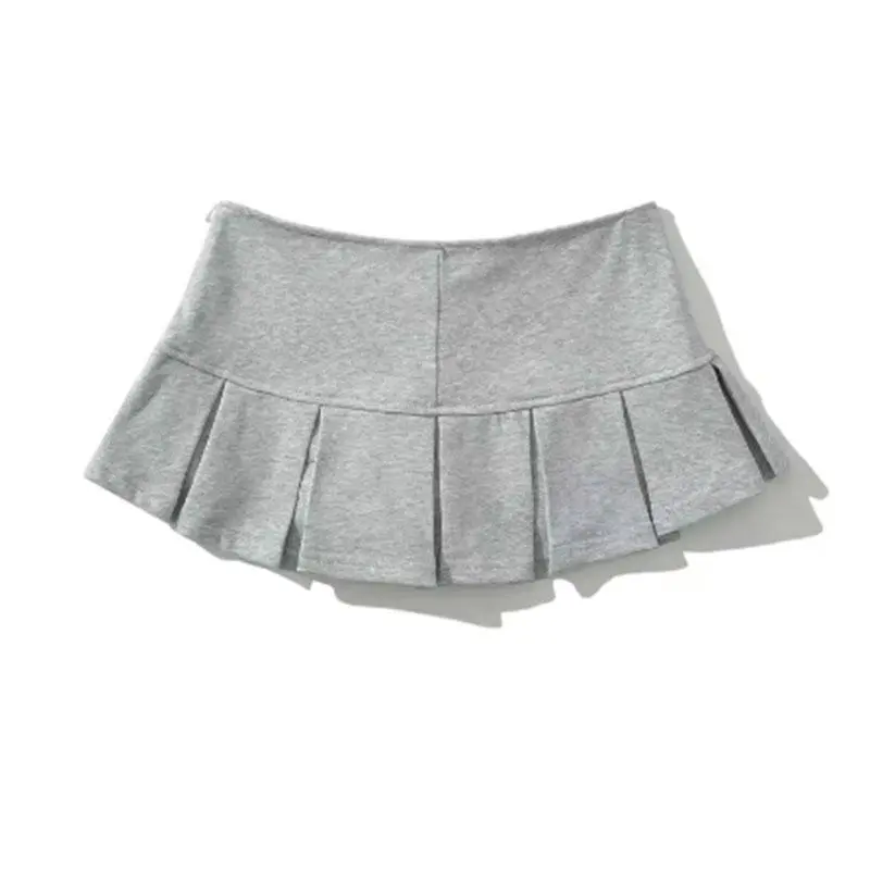 Mooyufon Fabric  Mini Skirt Women Low Waist Wide Pleat Light Grey Sexy Vintage A-line Pleated Skirt Casual Skort Summer