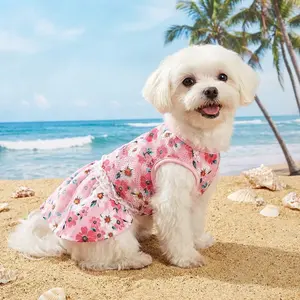Pet Dog Dress, Pink Floral Mesh Dress, Lace-Spliced Breathable Pet Clothing, Suitable For Small/Medium-Sized Poodle Dog Clothes & Kitten Cat Clothes, Pet Daily Dressing Outfit, Outdoor