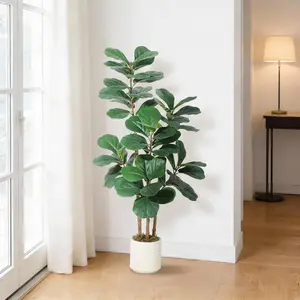 5ft Large Fiddle Leaf Fig Artificial Tree in White Planter - Tall Faux Indoor Plant