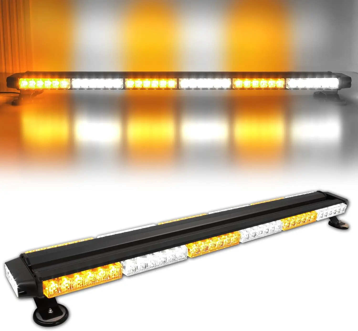 38" 78 LED Emergency Rooftop Strobe Light Bar Safety Traffic Advisor Warning Hazard Light Double Side Flashing with Magnetic Base for Work Truck Vehicles Construction Tow Pickup (Amber/White)
