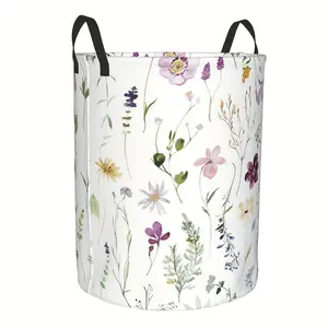 Foldable Laundry Basket with Colorful Floral - Durable Oxford Cloth Hamper, Sturdy Handles & Portable 19.6x15.7 Inch Storage Organizer for Bedroom, Bathroom, Laundry Room, Laundry Room Accessories, Classic Round Shape, Easycarry Construction, Laund