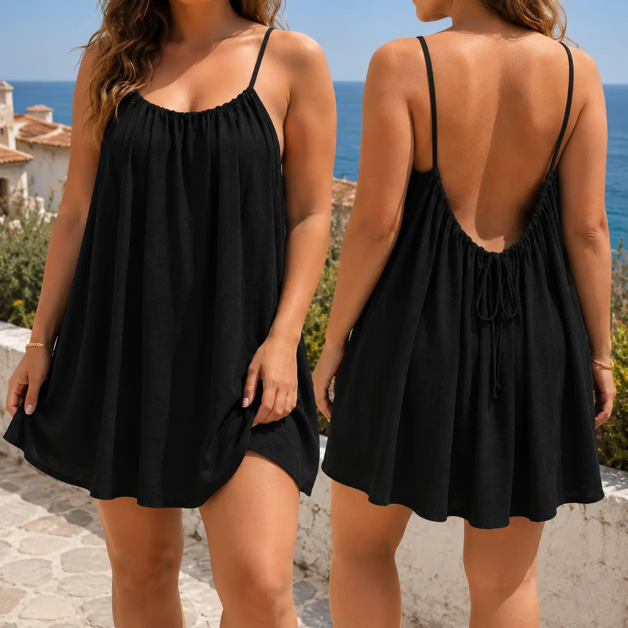 Women's Backless Spaghetti Strap Maxi Dress, Solid Color Sleeveless Loose Cami Dress for Summer Beach Vacation Loungewear