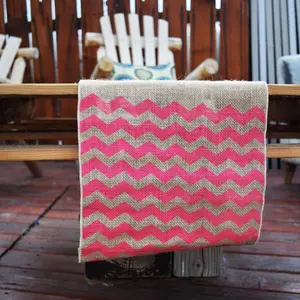 BLOWOUT Vintage Burlap Table Runner w/ Fuchsia / Hot Pink Chevron Pattern (12 x 108)