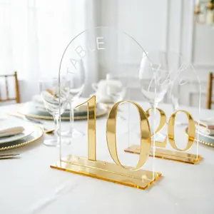 ADISEN Wedding Reception Numbers Acrylic Table Number, Modern Simple Table Number with Holder, Restaurant Reservation Number, Wedding Decoration, Banquet Seat Card, Signs, Acrylic Desktop Decoration Clear Arch Table Numbers